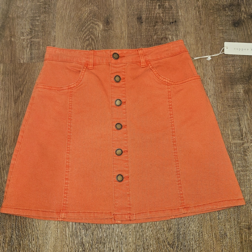 NWT COPPER KEY Brick Orange Button Front Mini Skirt, sz Small